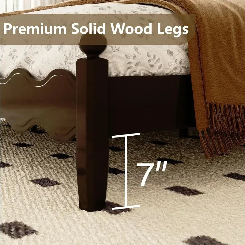 Wood Bed Frame With Vintage Wave Headboard And Foundation