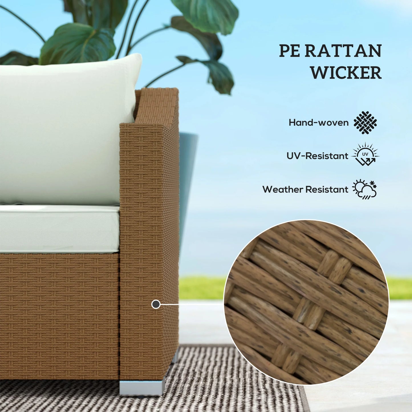Outdoor Rattan Patio Sofa With Cushions Garden Furniture