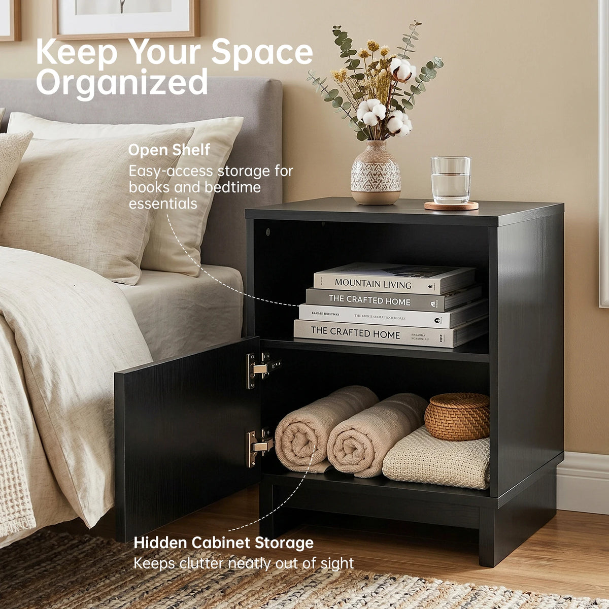 TinyNest Modern Fluted Nightstand With Storage