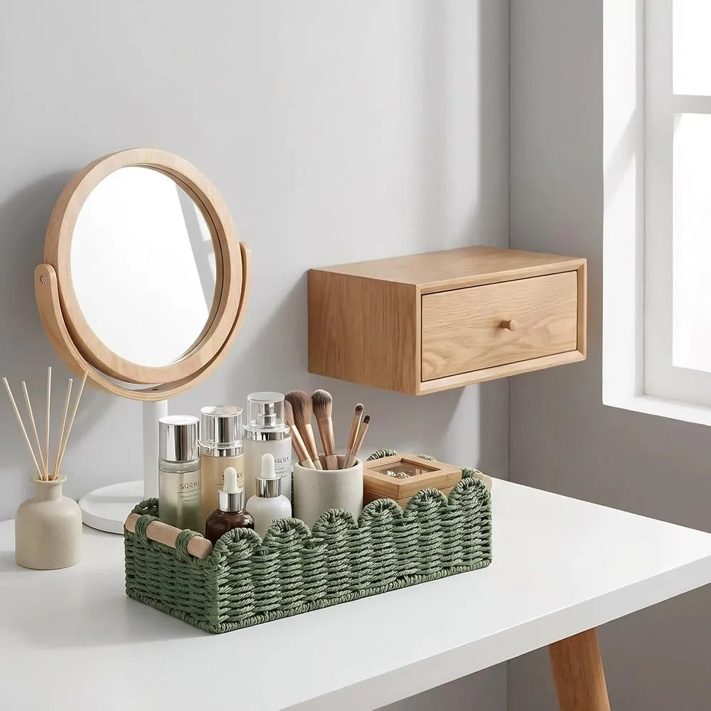 Wicker Storage Basket With Handle Bathroom Decor Organizer