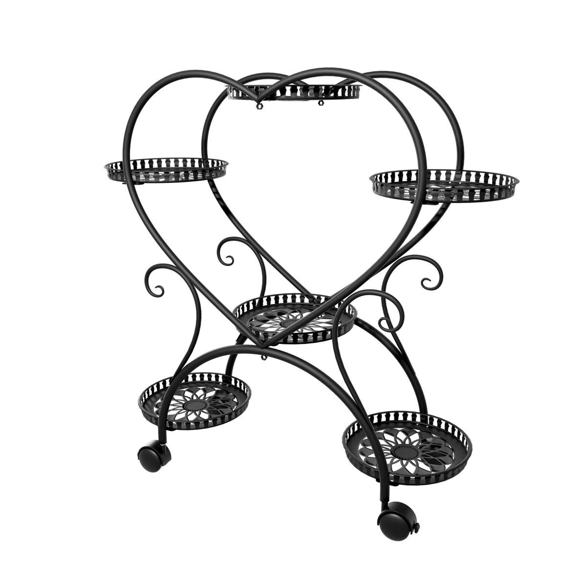 Wisfor 6 Tier Black Metal Heart Shape Plant Stand With Wheels