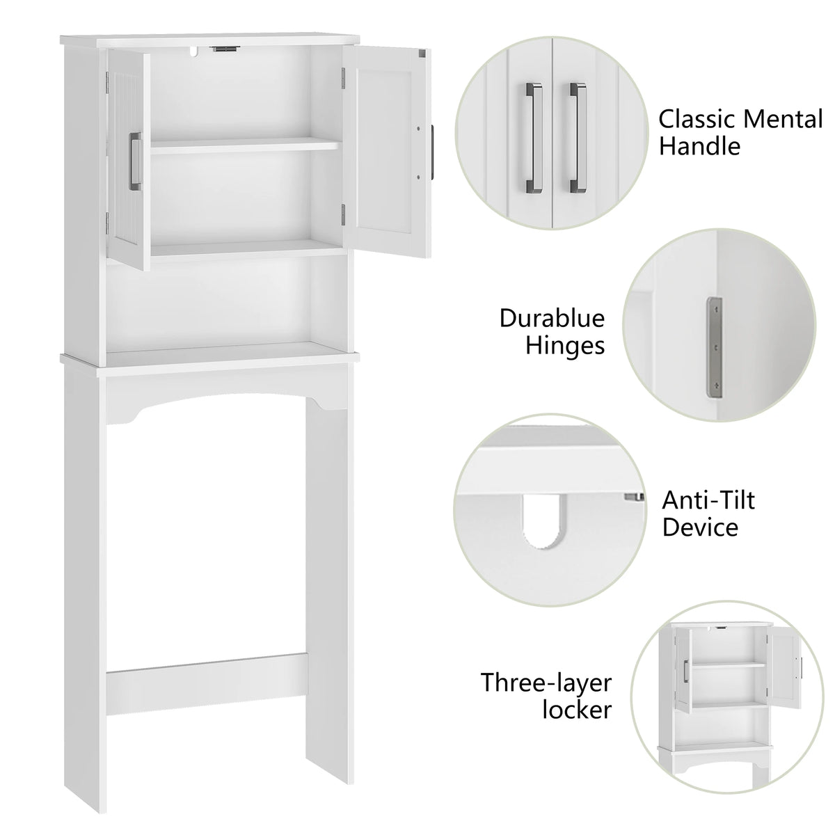 HiMiss High Over Toilet Cabinet With Double Doors