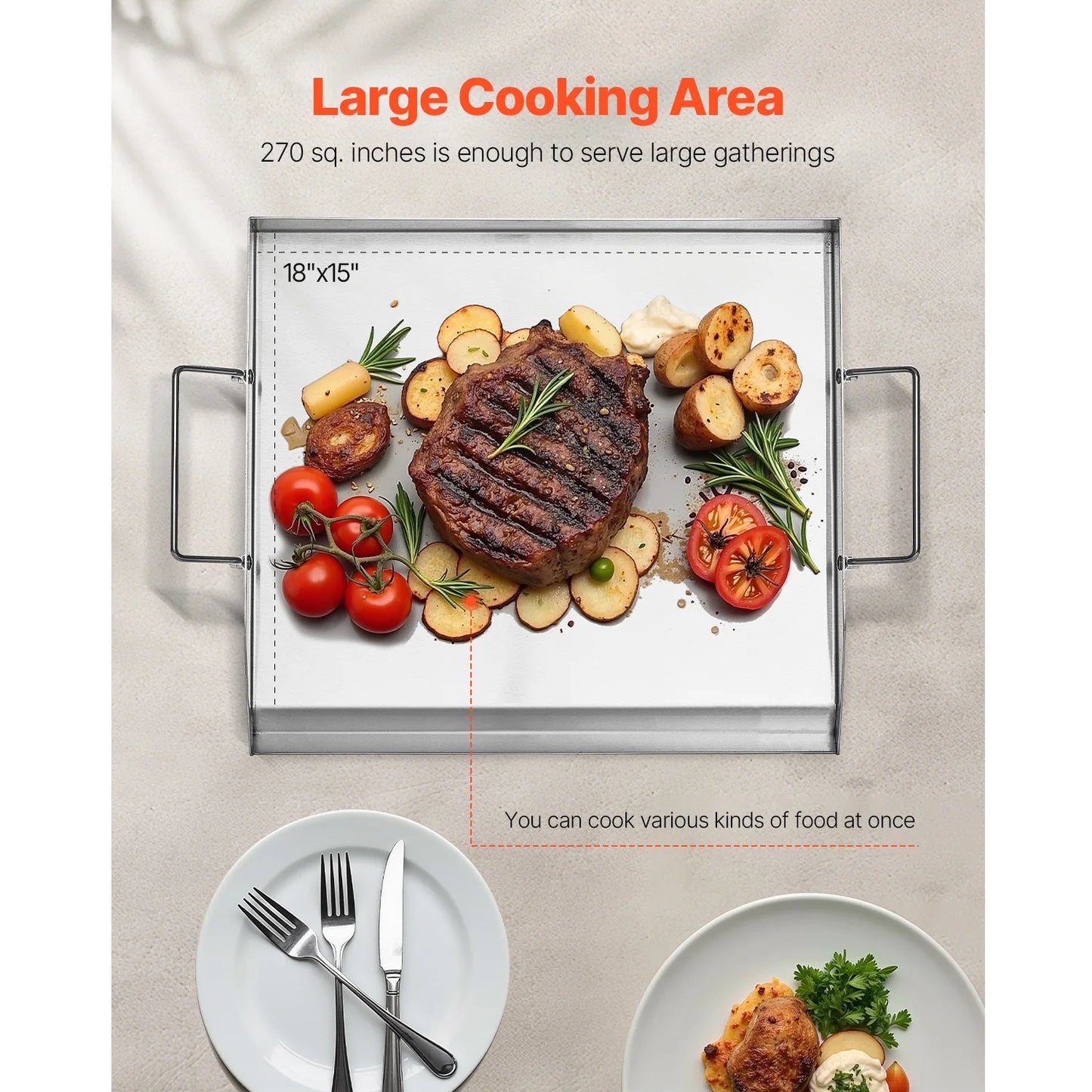 SucceBuy Stainless Steel Rectangular Flat Top Griddle Grill