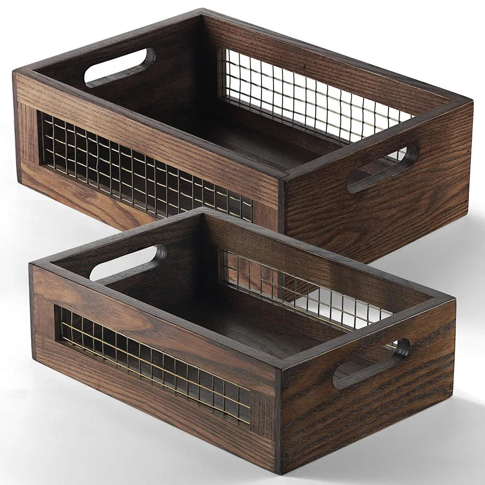 Rustic Wooden Nesting Storage Basket Set