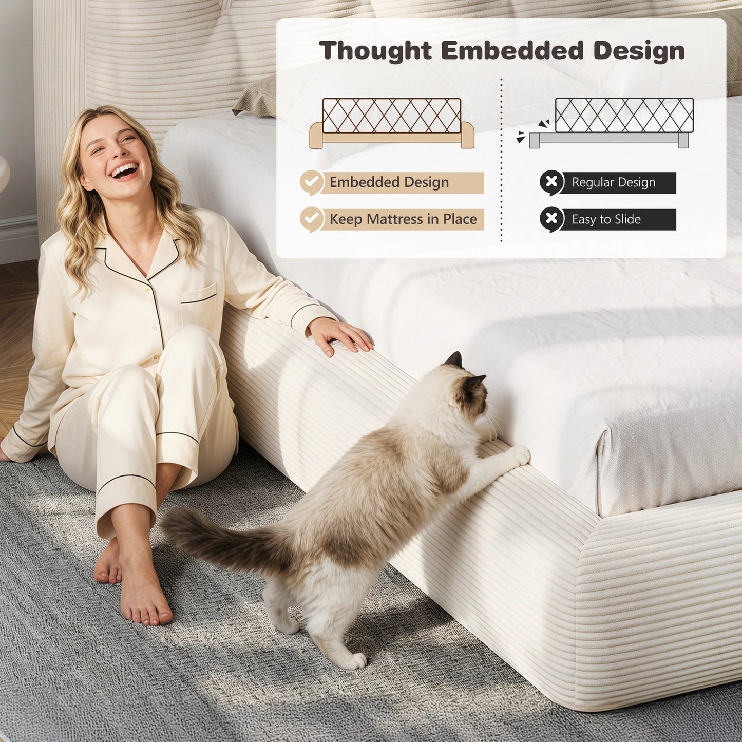 EnHomee Cloud Bed Frame With Foamed Headboard And Metal Base