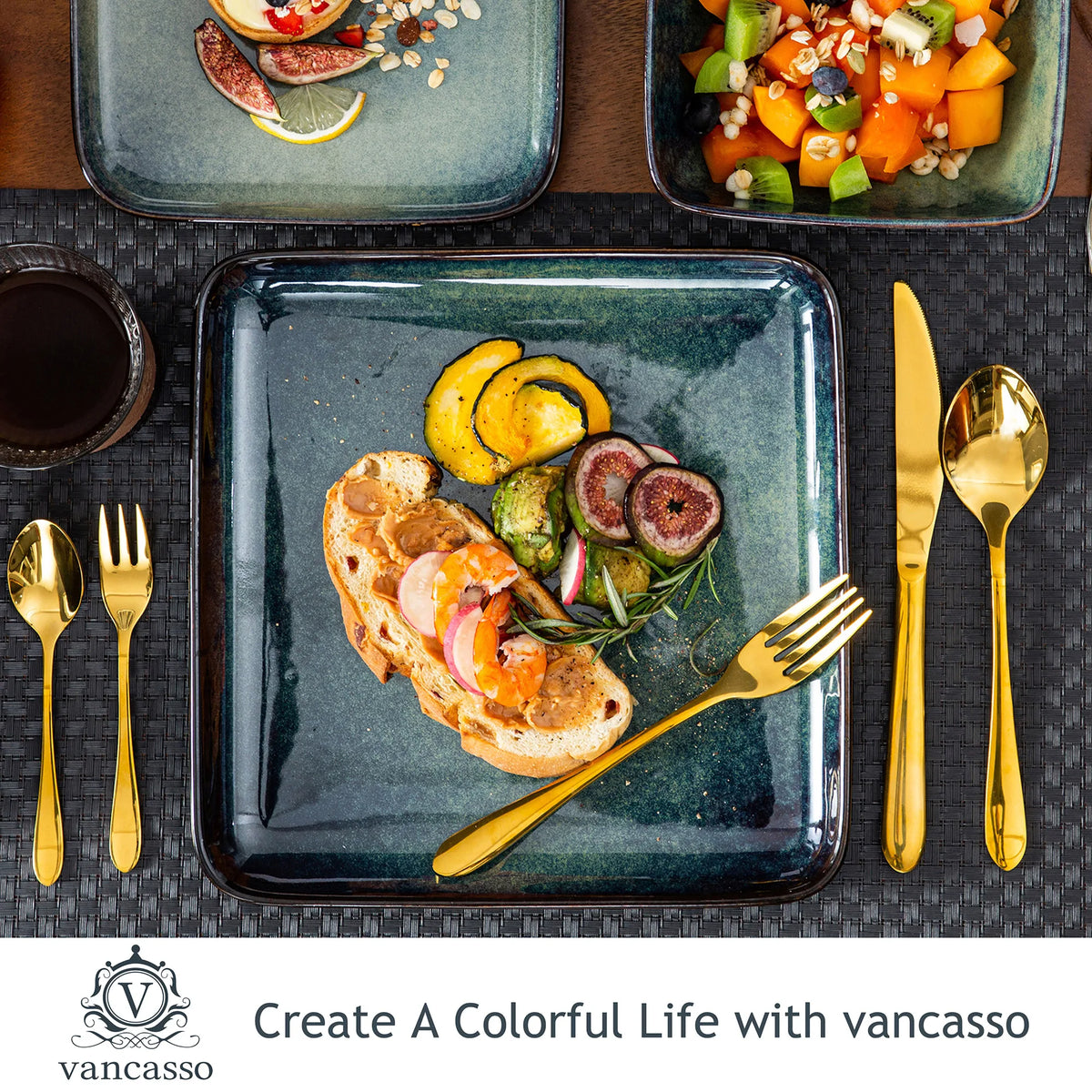 Malacasa 16 Piece Green Ceramic Dinner Set For Four