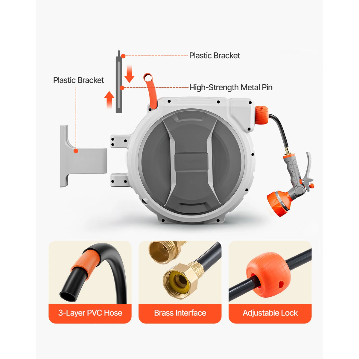 SucceBuy Retractable Garden Hose Reel With 9-Pattern Nozzle