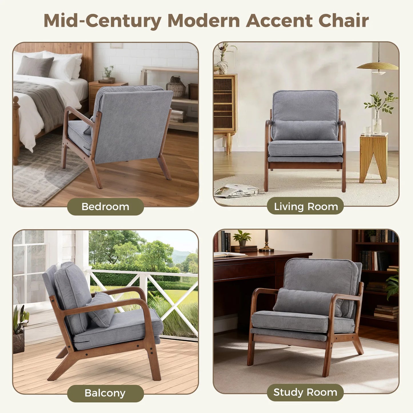 JHK Mid Century Modern Wooden Frame Armchair