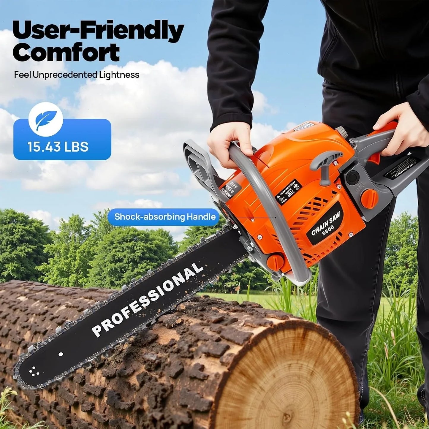 Bymaocar Gasoline Chainsaw 58cc Outdoor Garden Lawn Saw
