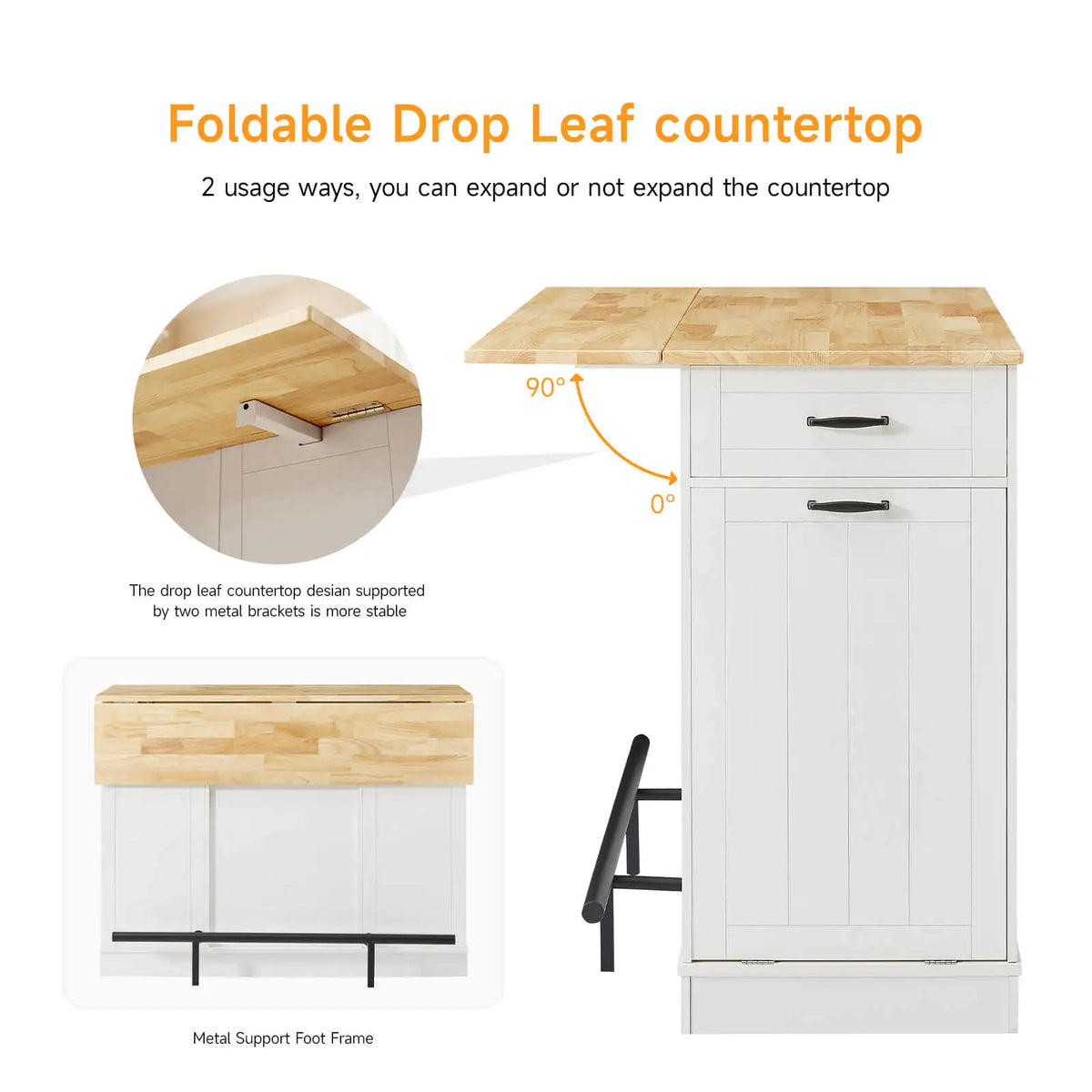 ONBRILL Kitchen Island With Drop Leaf And Chairs