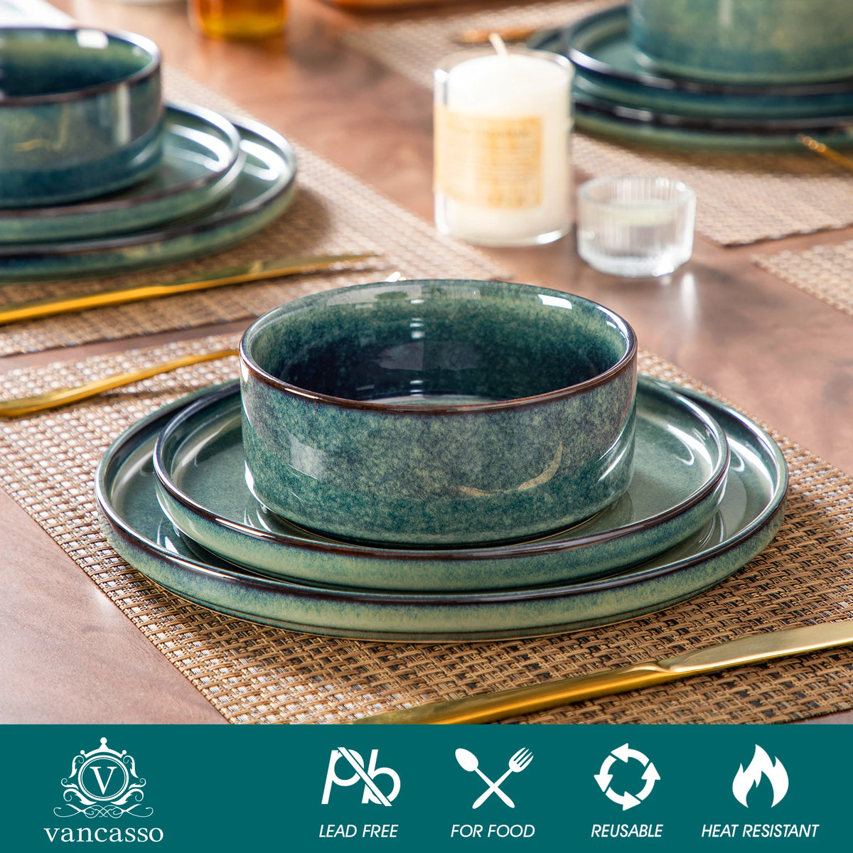 MALACASA Ceramic Dinnerware Set 12-36 Piece Reactive Glaze