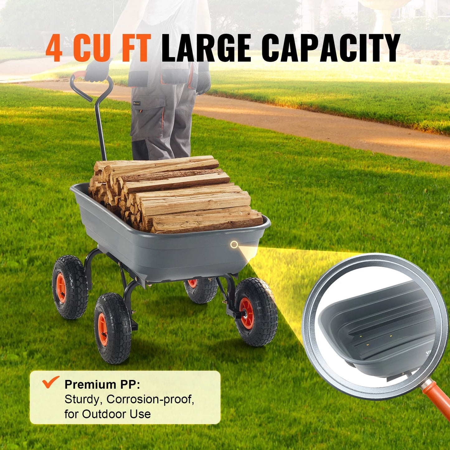 SucceBuy Steel Frame Garden Dump Cart