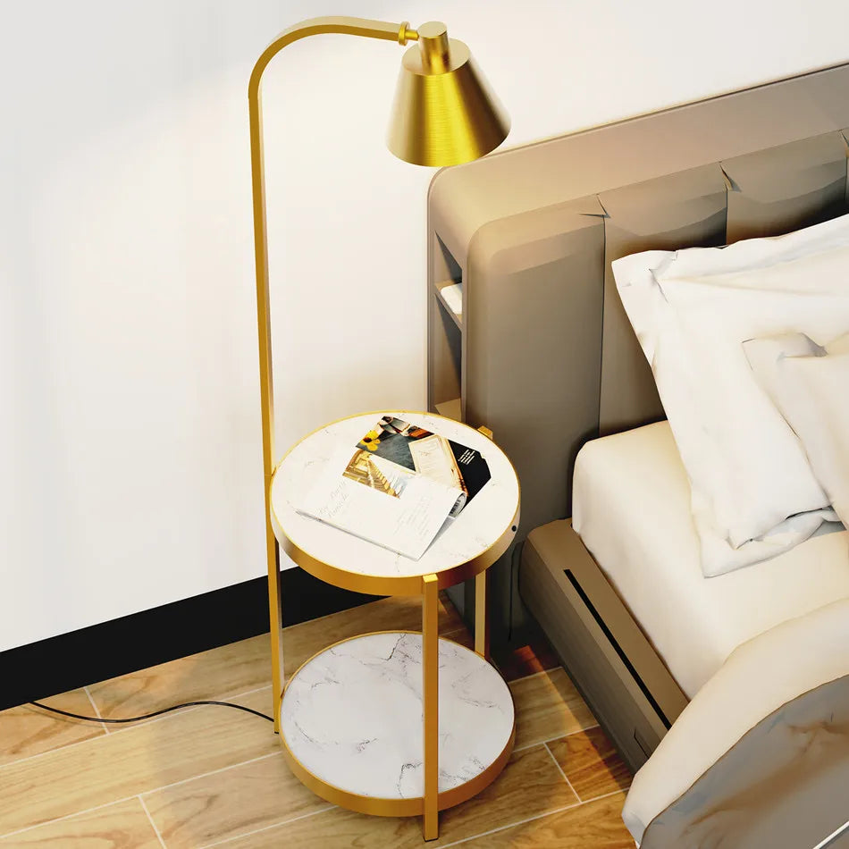Vrygle Modern Gold 2 Tier Floor Lamp With Storage Table