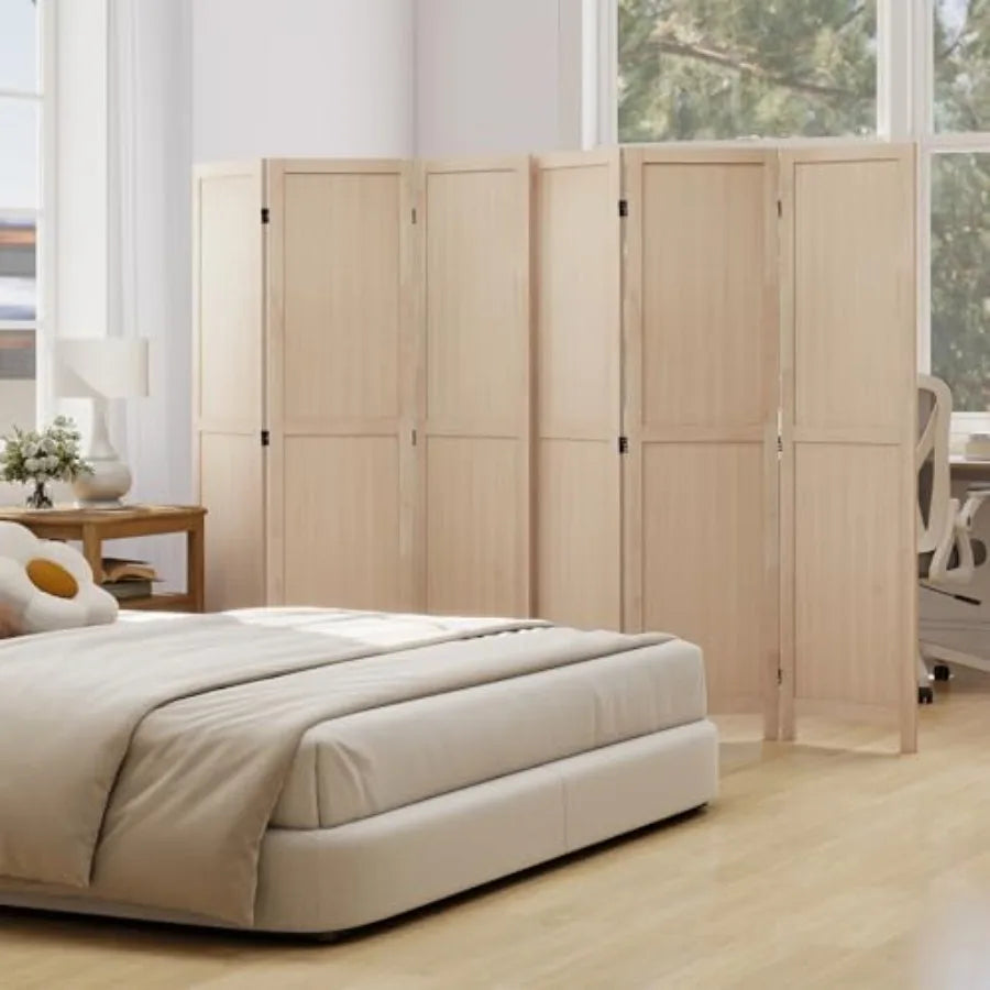 3 Panel Folding Room Divider for Bedroom Living Room Kitchen Home Office Restaurant, Rubber Wood, Natural Wood Color, Freestand