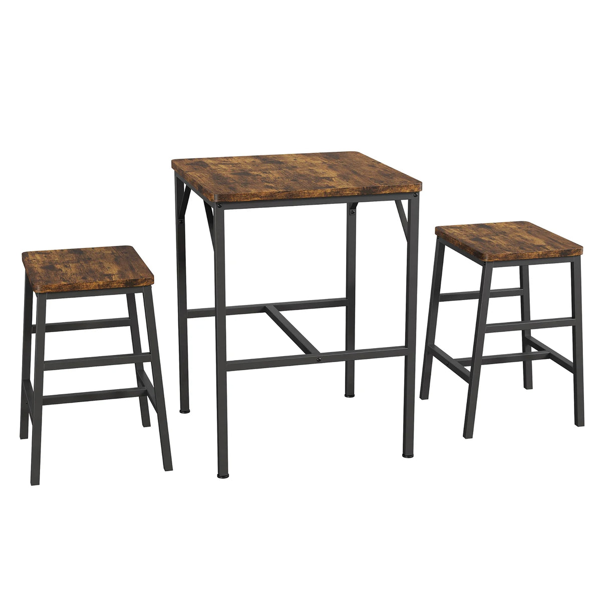 3 Piece Pub Height Dining Table Set For 2, 23.6 Inch Square Bar Table With 2 Stools, Space Saving Bistro Set For Apartment Kitchen