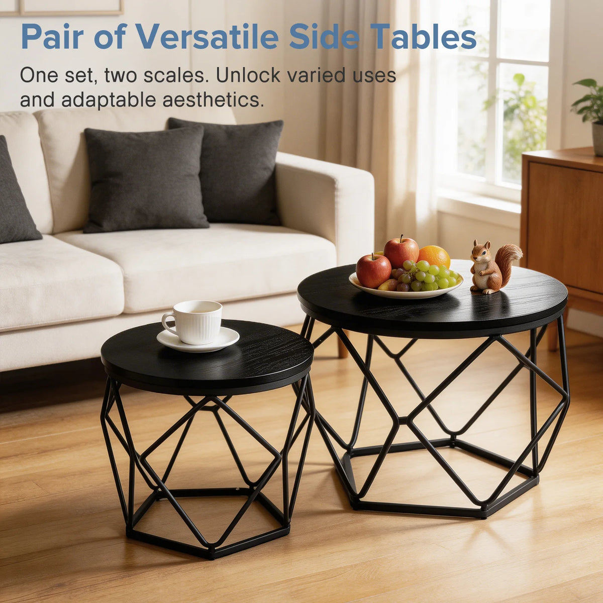 JHK Round Geometric Metal Coffee Table Set