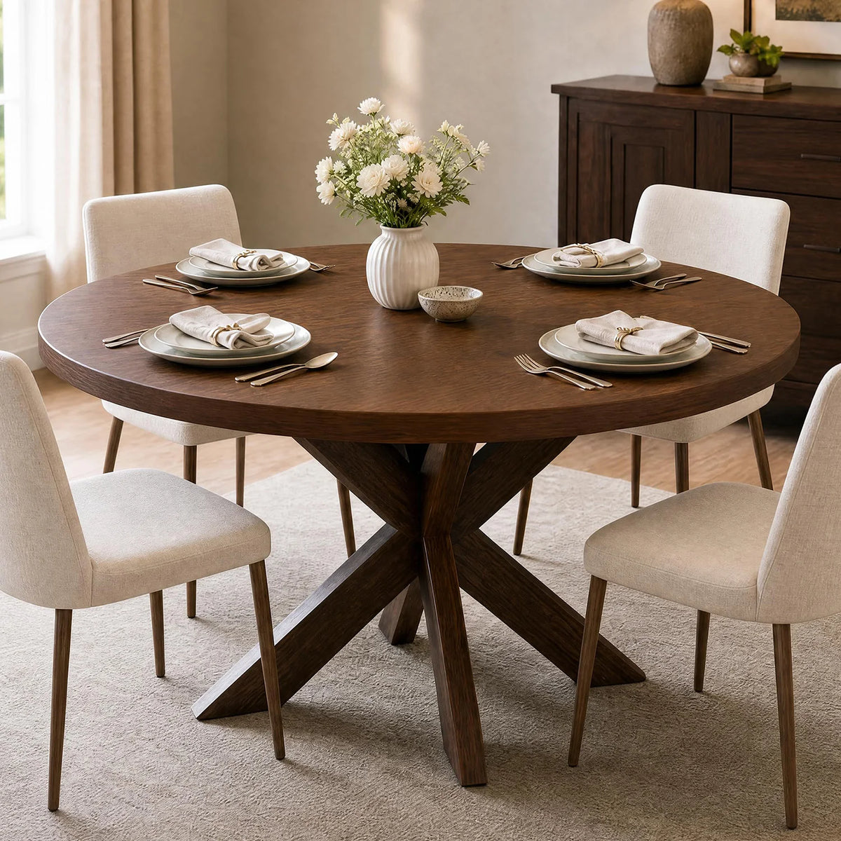 HiMISS Modern Wood Round Dining Table