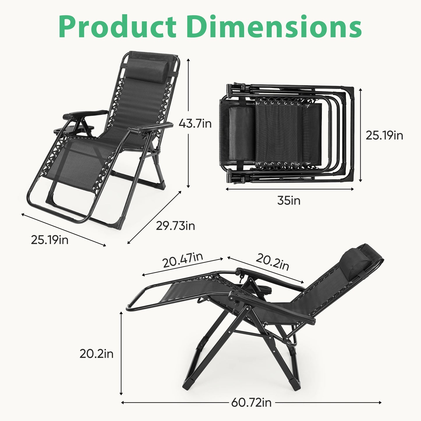 JHK Zero Gravity Recliner Outdoor Patio Lounge Chair