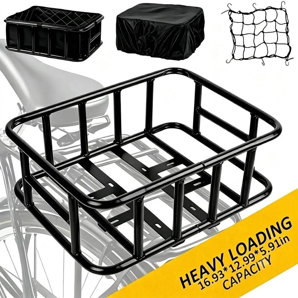 Heavy Duty Metal Bike Rear Basket With Accessory Kit