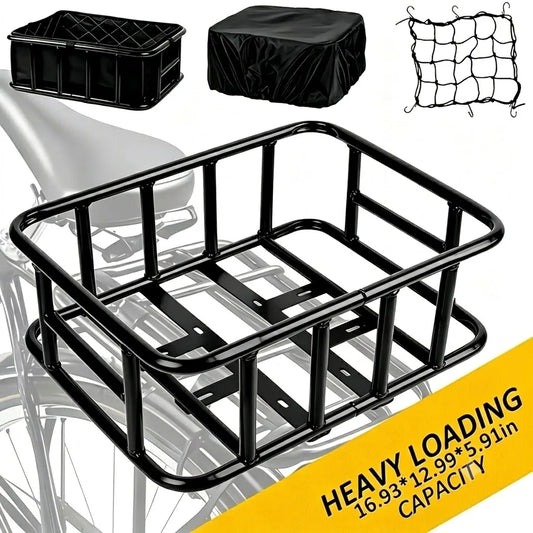 Heavy Duty Metal Bike Rear Basket With Accessory Kit