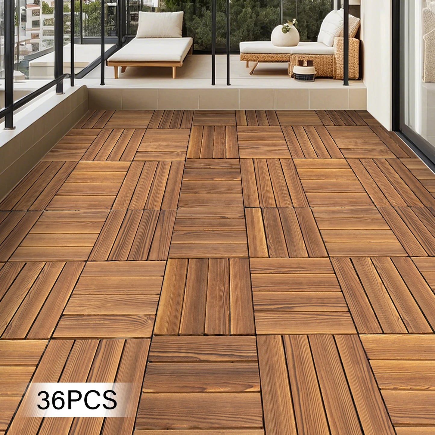 Interlocking Camphor Pine Wood Deck Patio Tiles