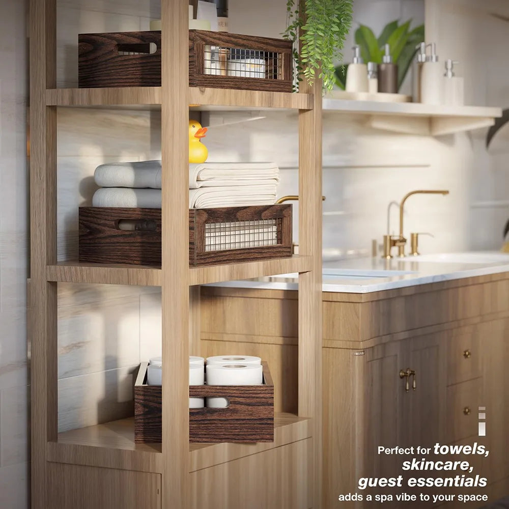 Rustic Wooden Nesting Storage Basket Set