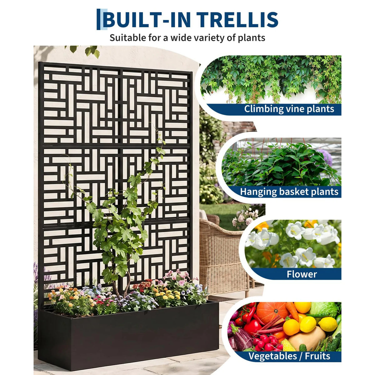 HiMISS Metal Raised Planter Box With Trellis