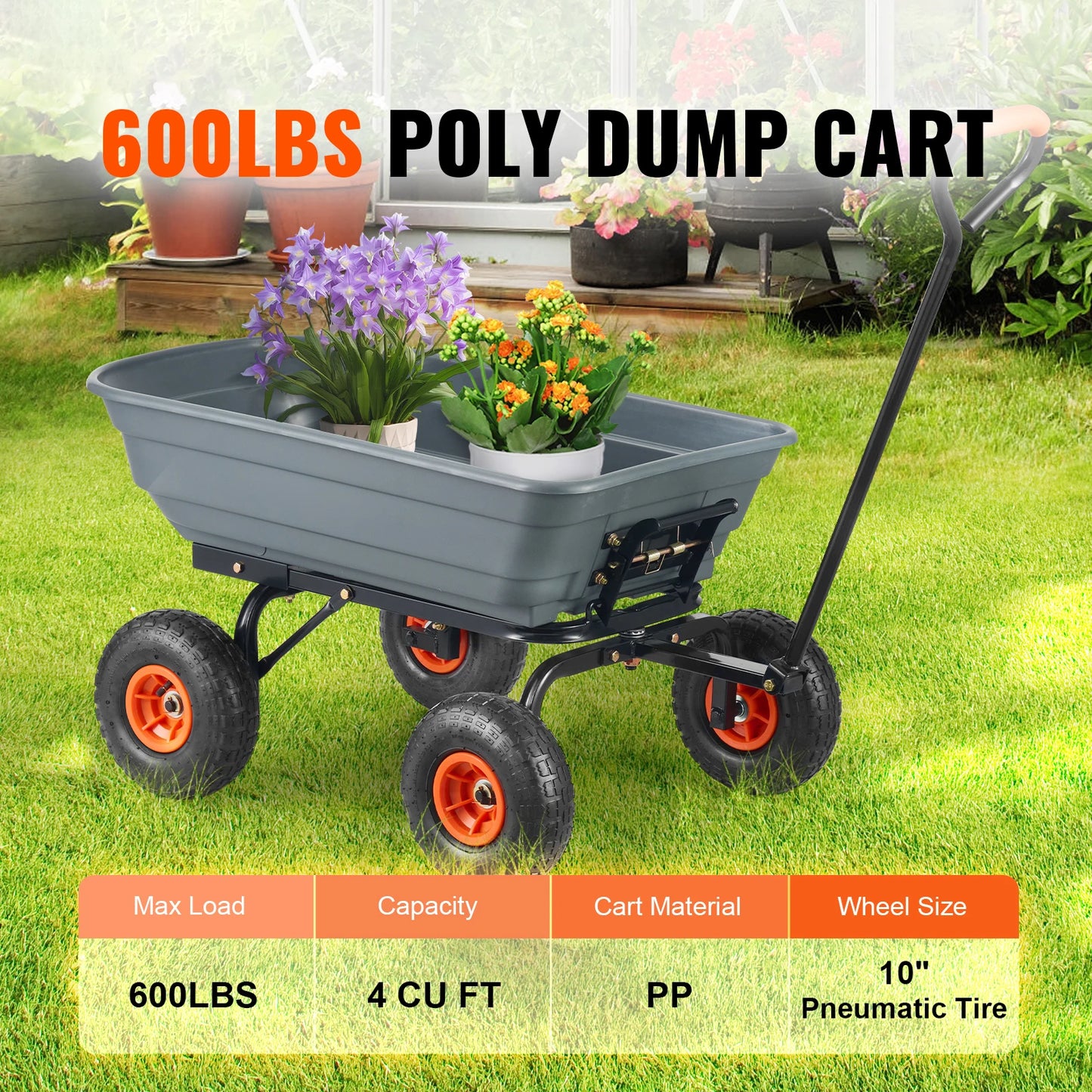 SucceBuy Steel Frame Garden Dump Cart