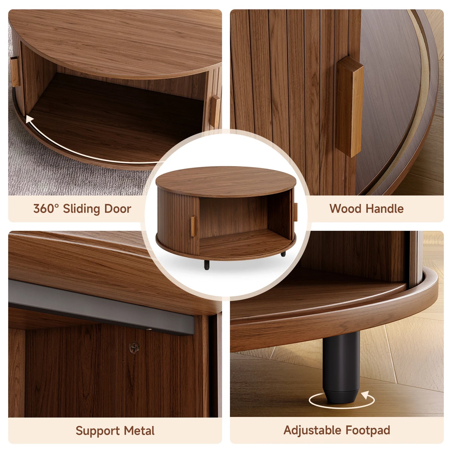 ONBRILL Round Coffee Table With Storage
