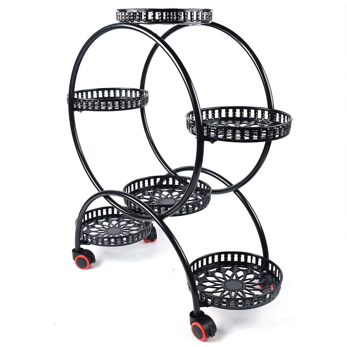 Metal Plant Stand With Wheels For 6 Pots