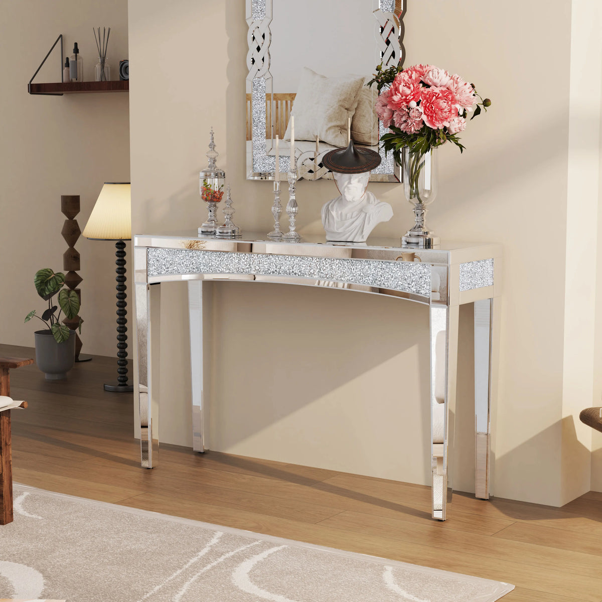 Mirrored Console Table With Crystal Inlay