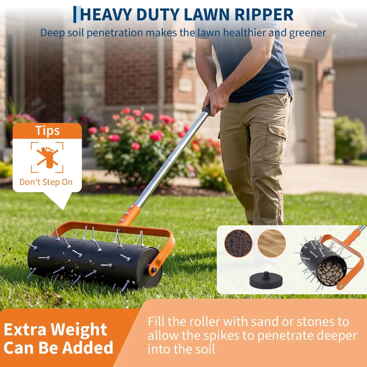 HiMISS Heavy Duty Spiked Lawn Aerator Roller