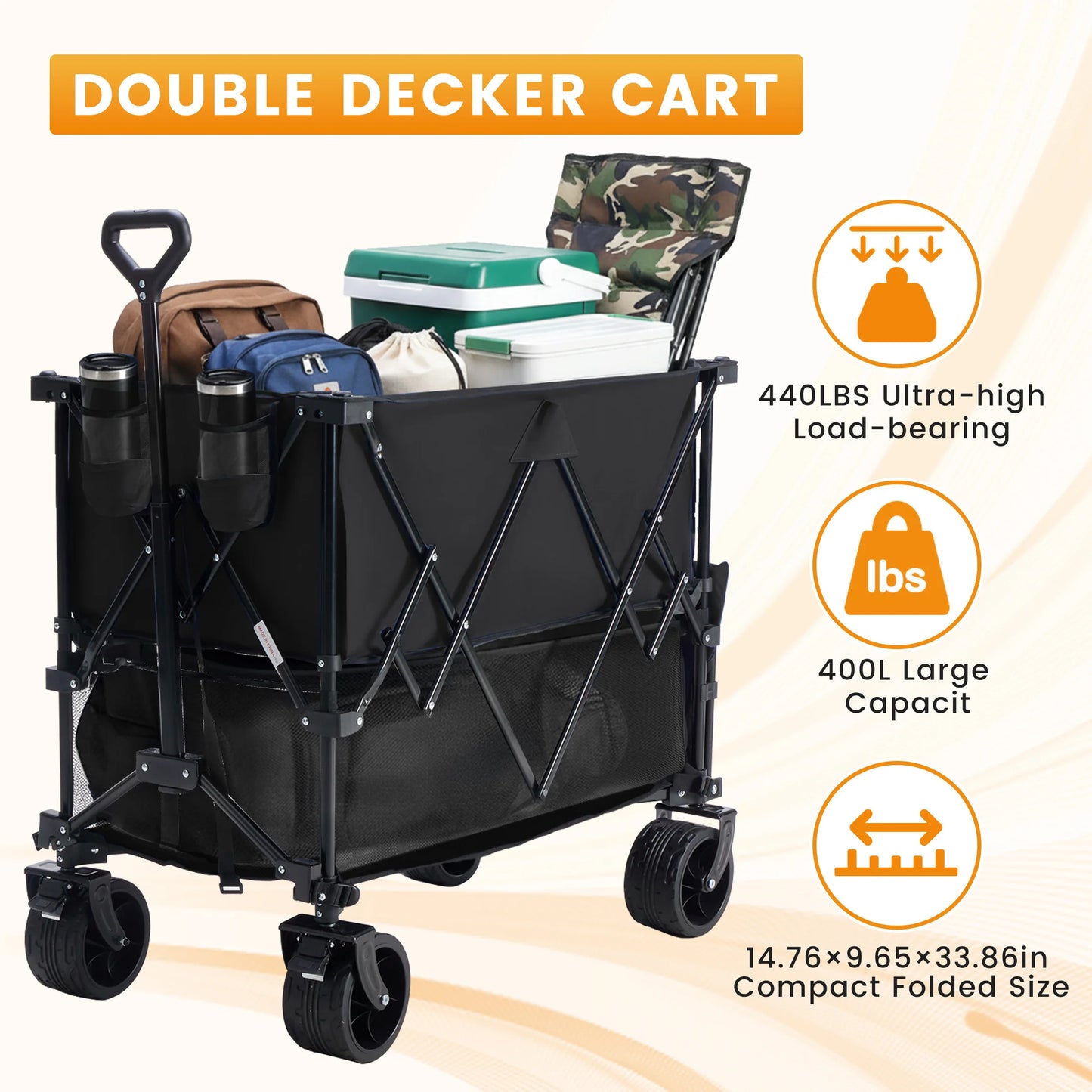 JHK Double Decker Wagon Cart 440 Lbs Outdoor