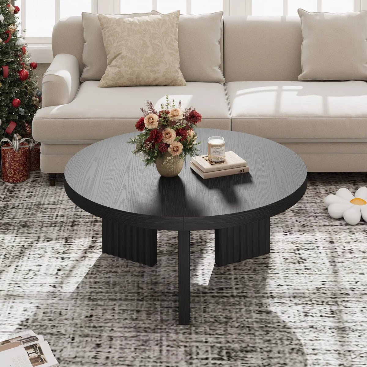HiMISS Round Coffee Table With Fluted Legs