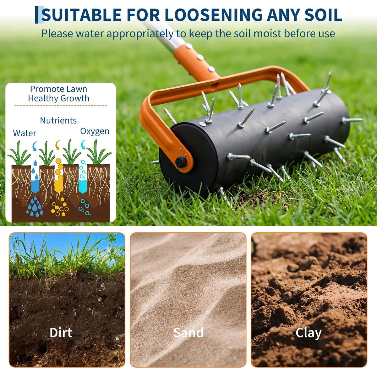 HiMISS Heavy Duty Spiked Lawn Aerator Roller