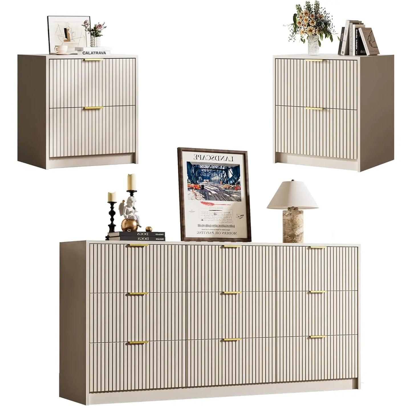 Dresser Bedroom Set With 9 Drawer Dresser And Nightstands
