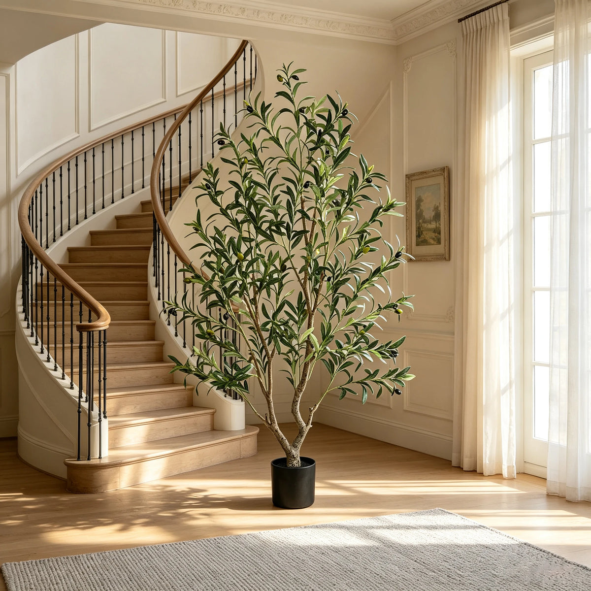 5/6/7/8FT Olive Tree Artificial Indoor Faux Olive Tree in Black Pot Fluffy Artificial Plants with Natural Wood Trunk and PE Lifelike Fruits for Home Bedroom Office Decor