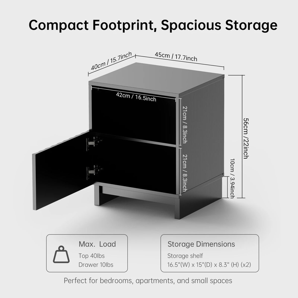 TinyNest Modern Fluted Nightstand With Storage
