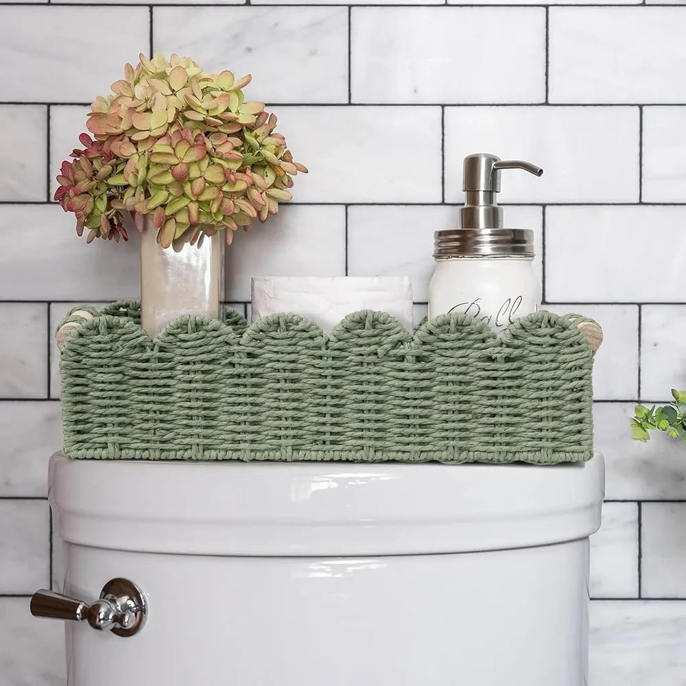 Wicker Storage Basket With Handle Bathroom Decor Organizer