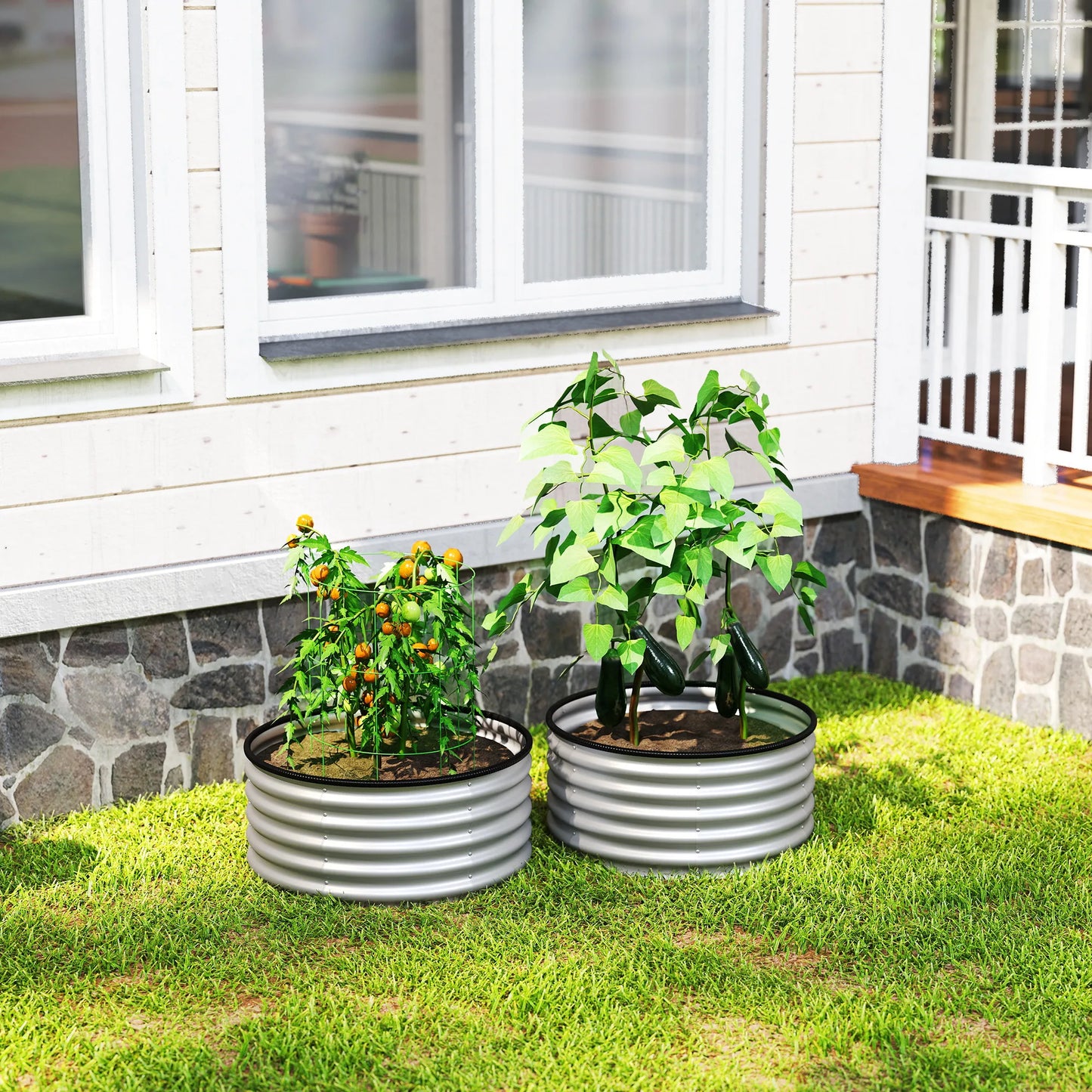 Raised Garden Bed, Set of 2 Galvanized Planter Box, Silver
