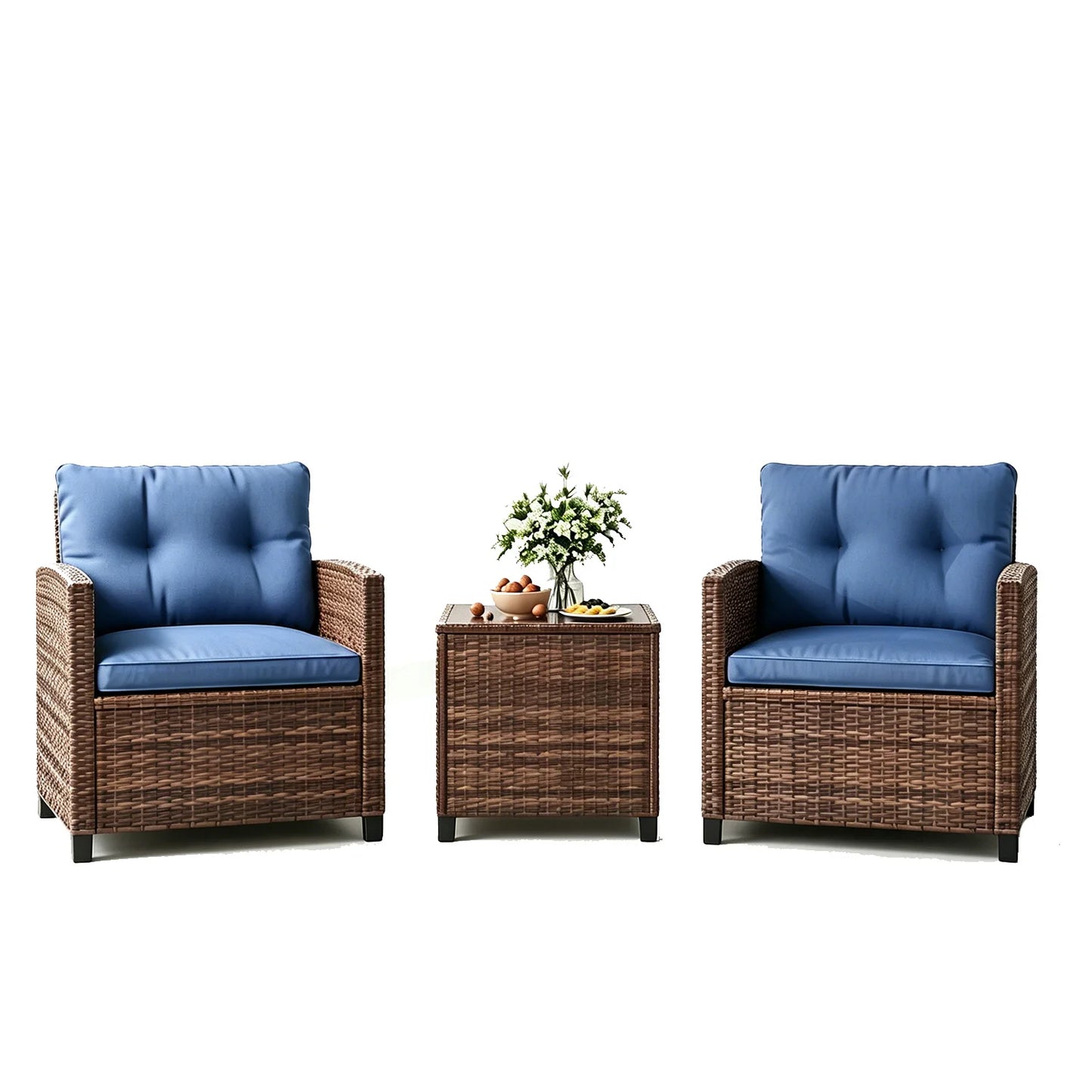 HiMISS Outdoor Wicker Bistro Set With Table And Cushions
