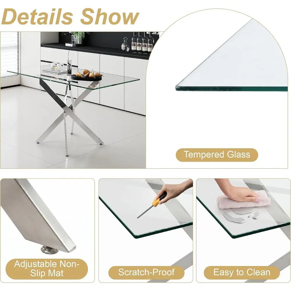 5 Piece Glass Dining Table Set or 4, ern Kitchen Table and Chairs Set, Tempered Glass Table with 4 Upholstered Chairs, Space-Sav