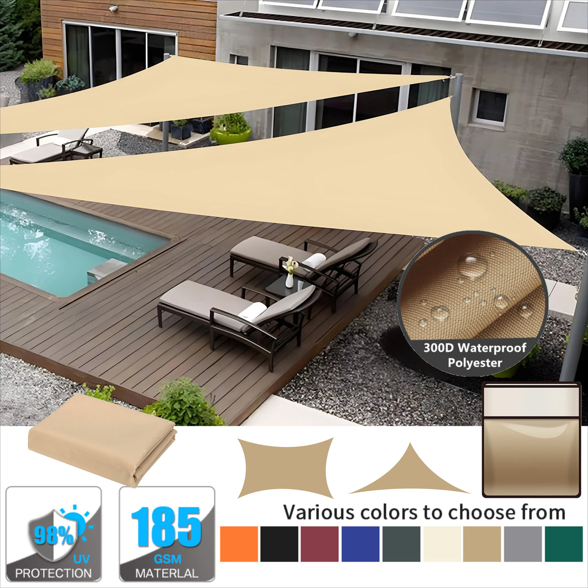 Triangle Sun Shade Sail Canopy UV Block Outdoor Patio