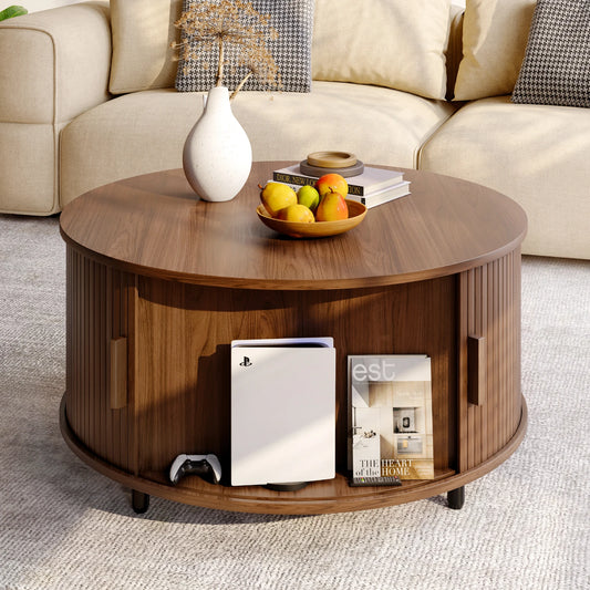 ONBRILL Round Coffee Table With Storage