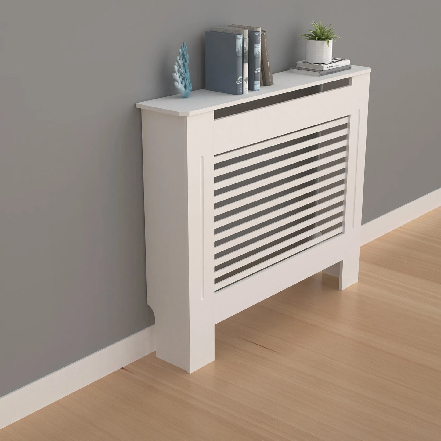 Modern Wooden Radiator Cover With Grill And Shelf