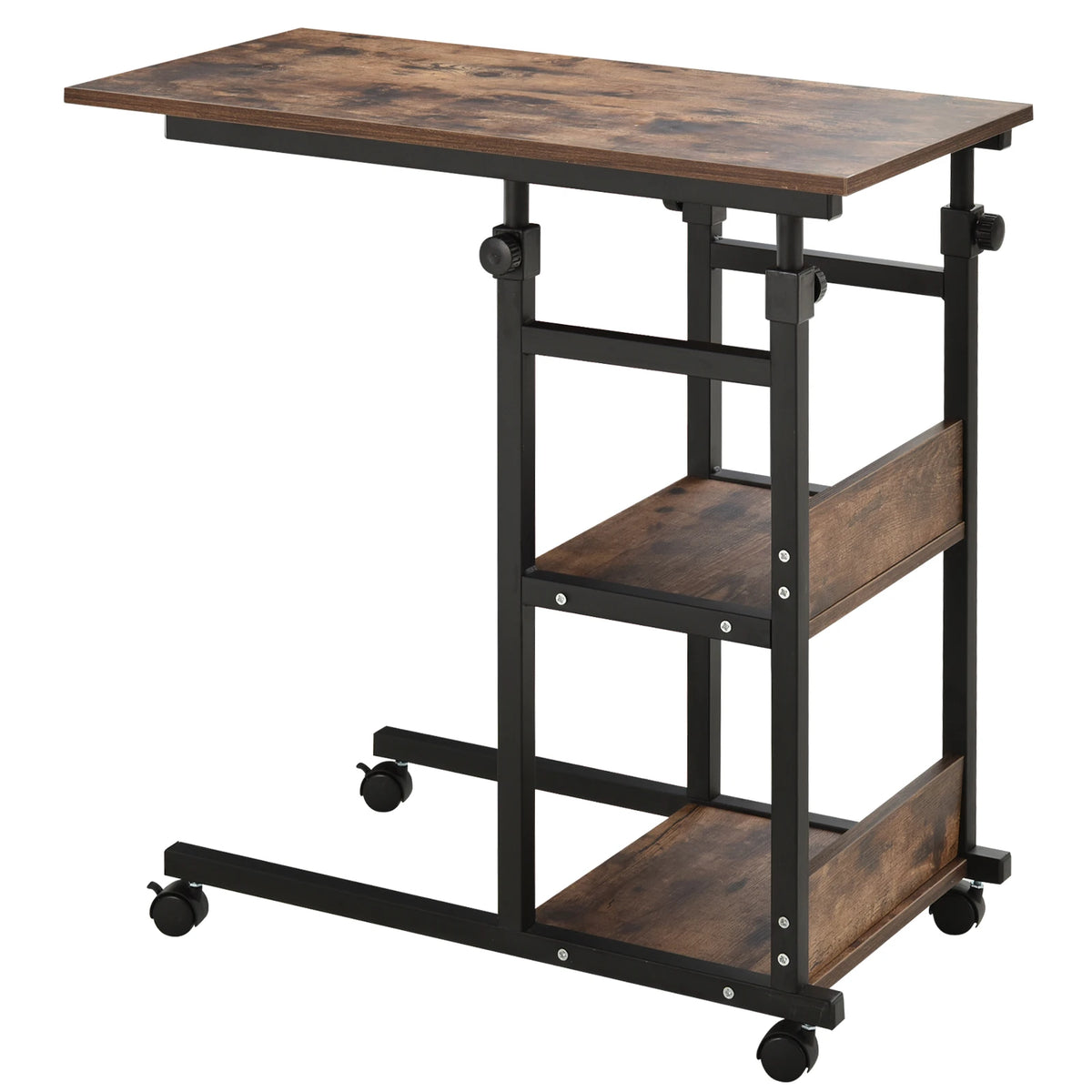 HOMCOM Industrial Rolling Side Table With 3 Tier Storage