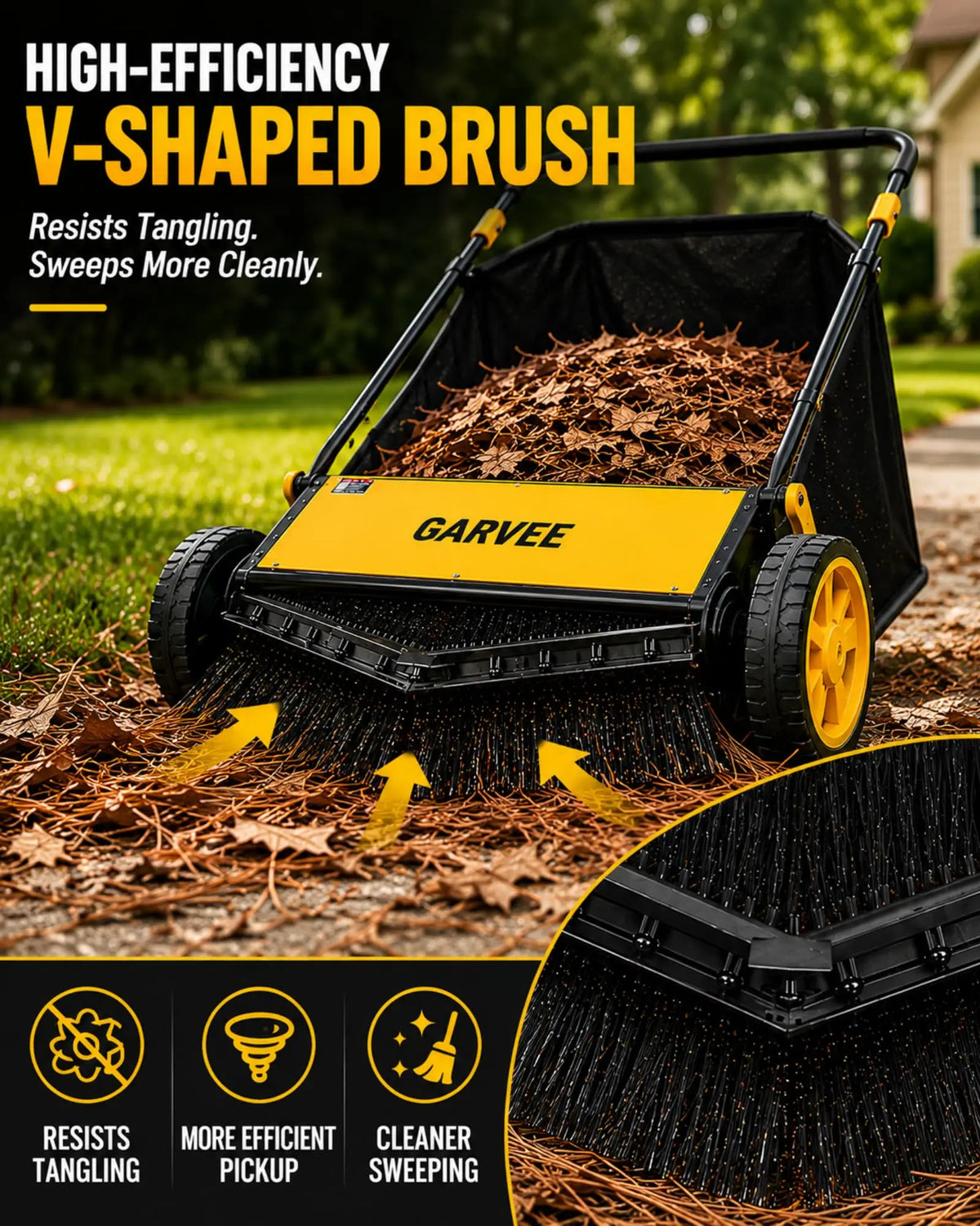 HiMISS Push Lawn Sweeper Leaf And Grass Collector