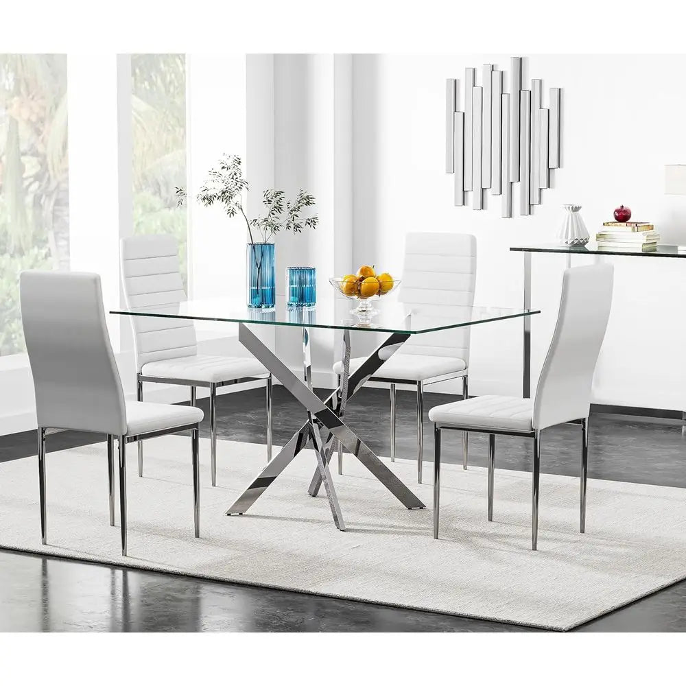 5 Piece Glass Dining Table Set or 4, ern Kitchen Table and Chairs Set, Tempered Glass Table with 4 Upholstered Chairs, Space-Sav