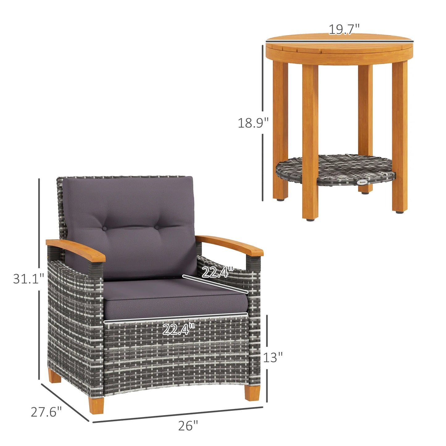 Wicker Patio Bistro Set Outdoor With Cushions