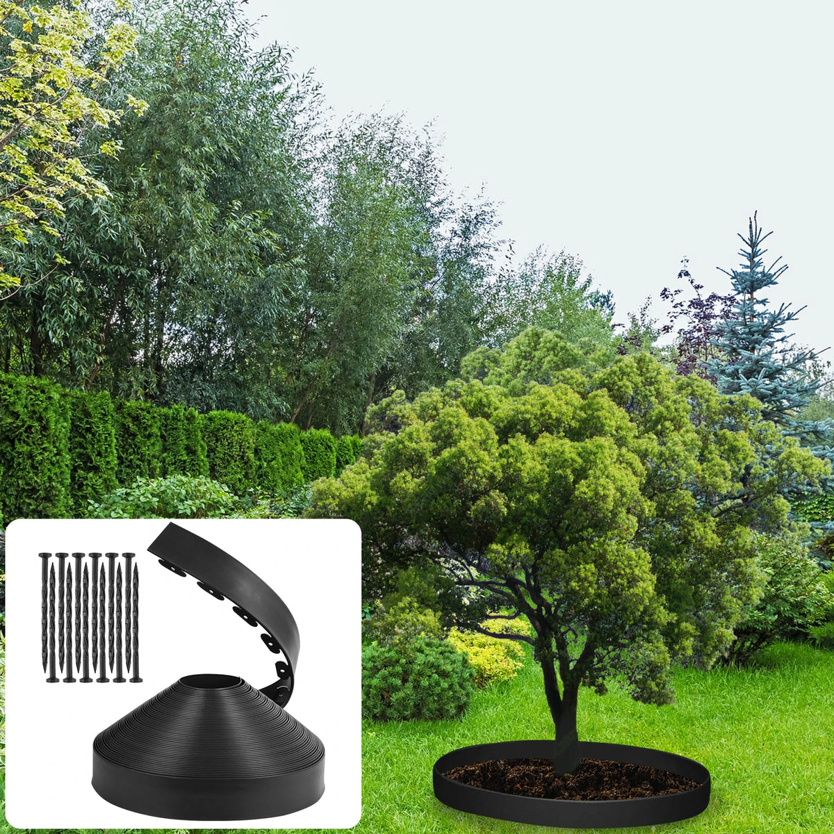 Black Garden Landscape Edging, 4 Inch Tall Lawn Edging No Dig, Landscape Edging Border with Spikes, Lawn Edging Roll Kit for Garden Flower Beds Yards
